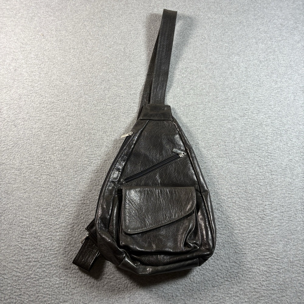 VTG 90s Leather Teardrop Sling Backpack Crossbody Shoulder Bag Made Mexico